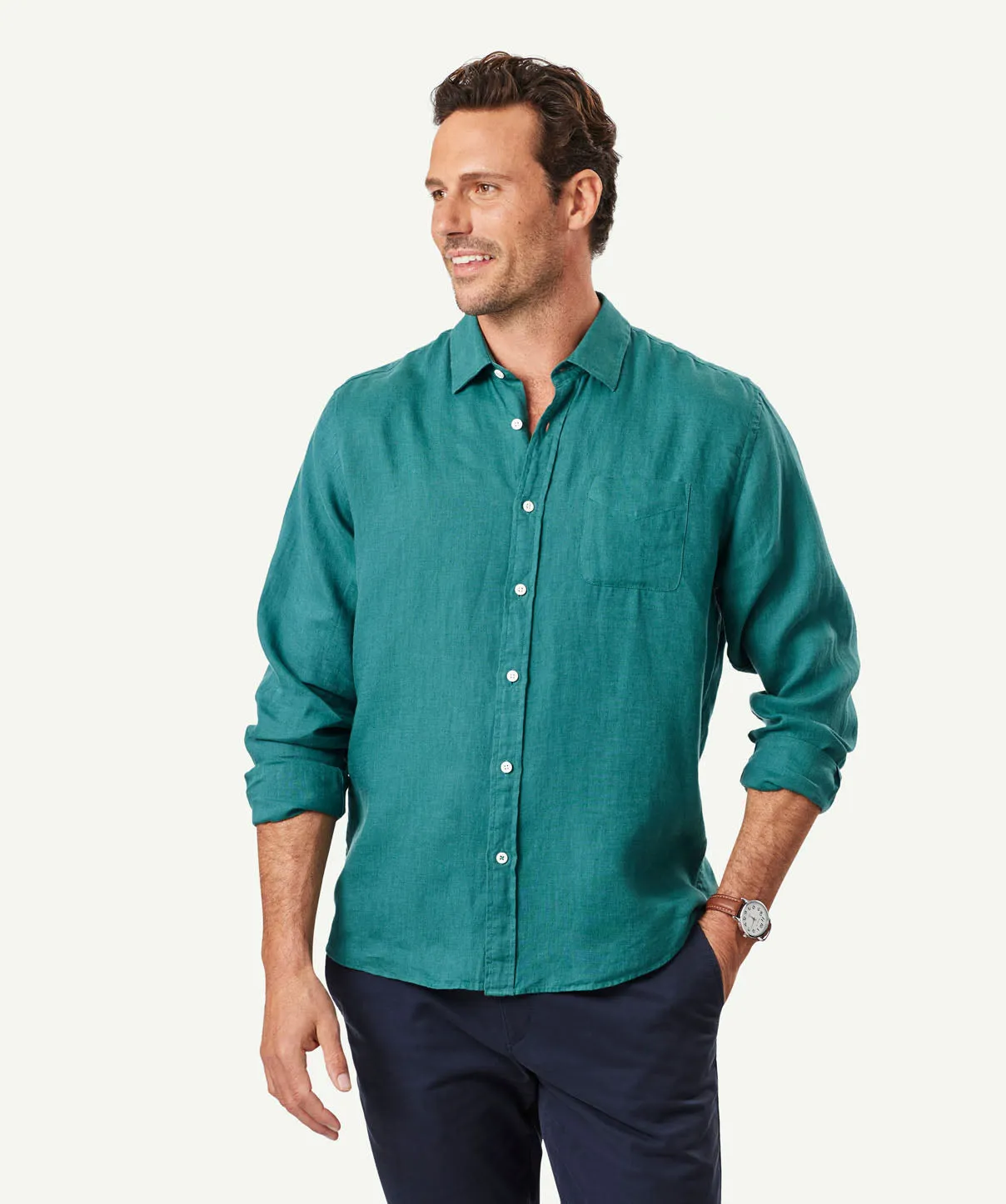 Pure French Linen Long Sleeve Shirt - Fern sold by GAZMAN
