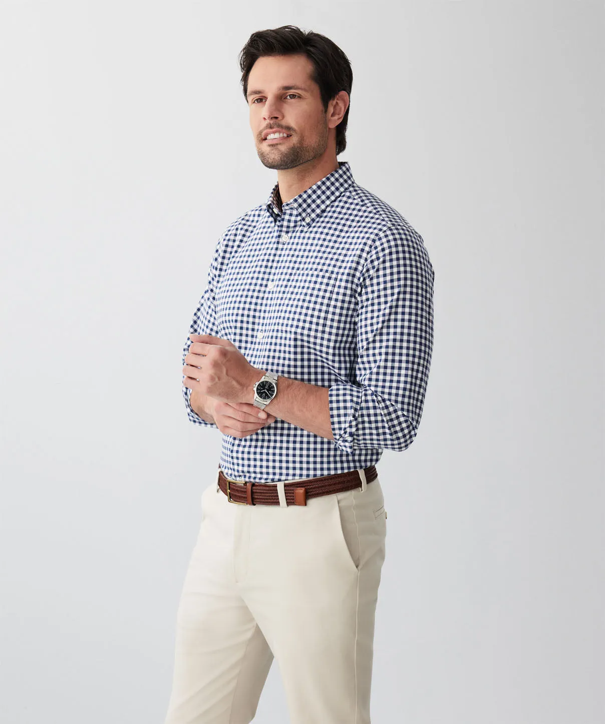 Easy Care Herringbone Check Long Sleeve Shirt - Navy sold by GAZMAN product image thumbnail 5