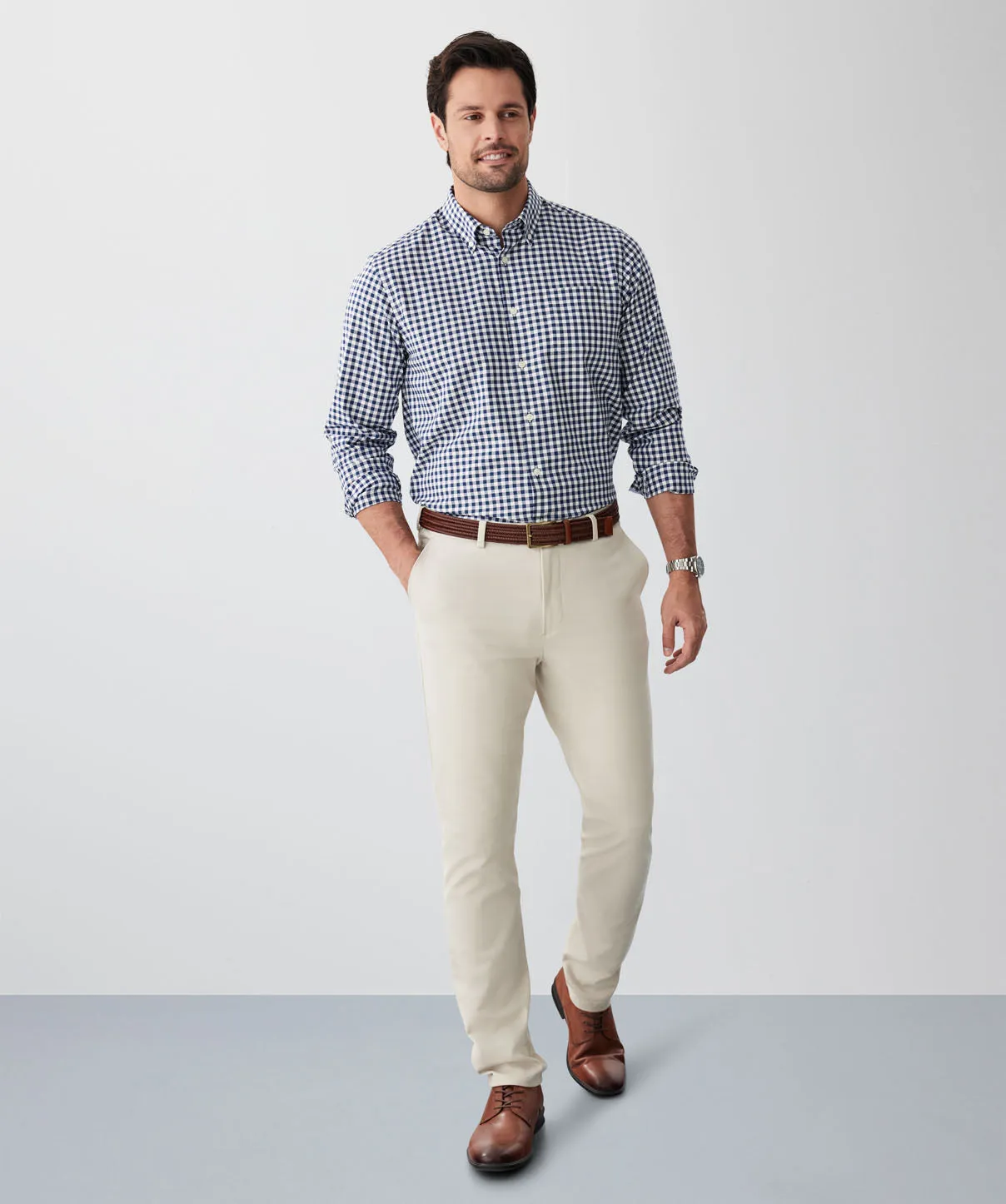 Easy Care Herringbone Check Long Sleeve Shirt - Navy sold by GAZMAN product image thumbnail 4