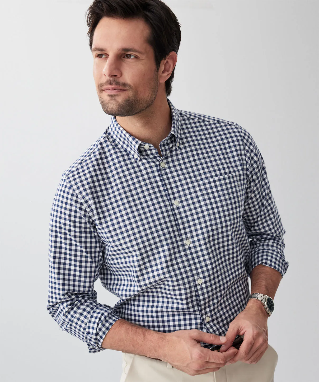 Easy Care Herringbone Check Long Sleeve Shirt - Navy sold by GAZMAN product image thumbnail 3