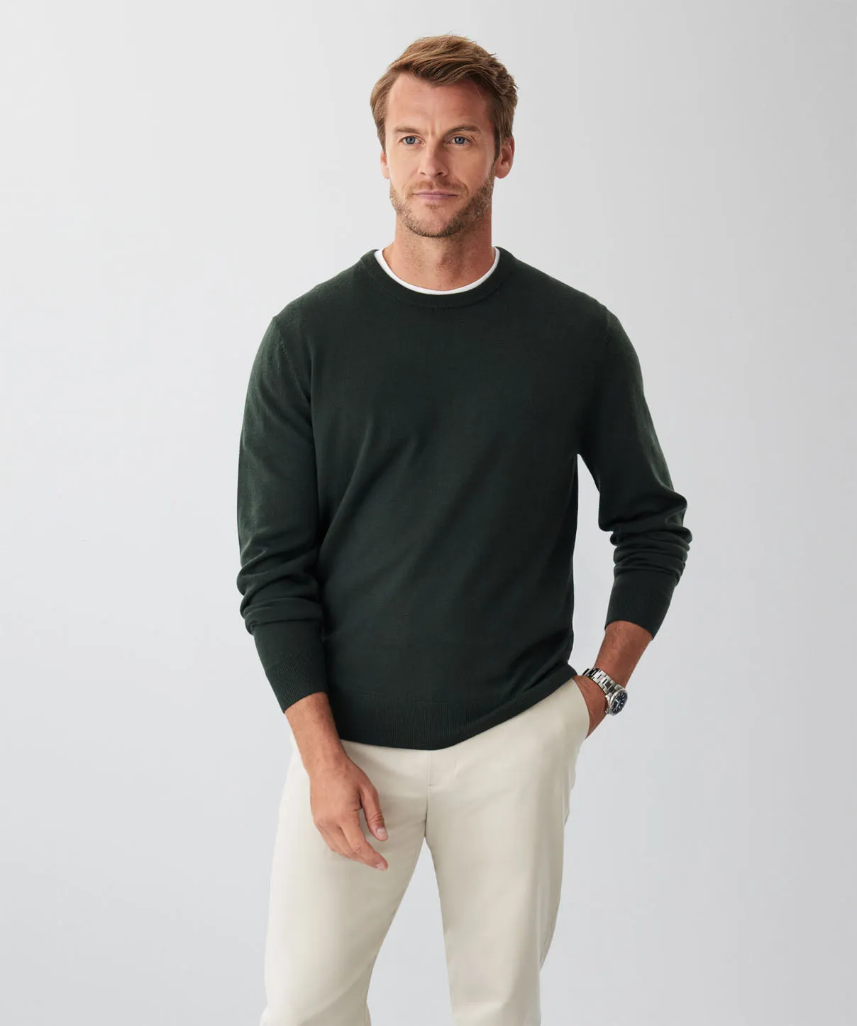 Merino Crew Neck Knit - Forest sold by GAZMAN