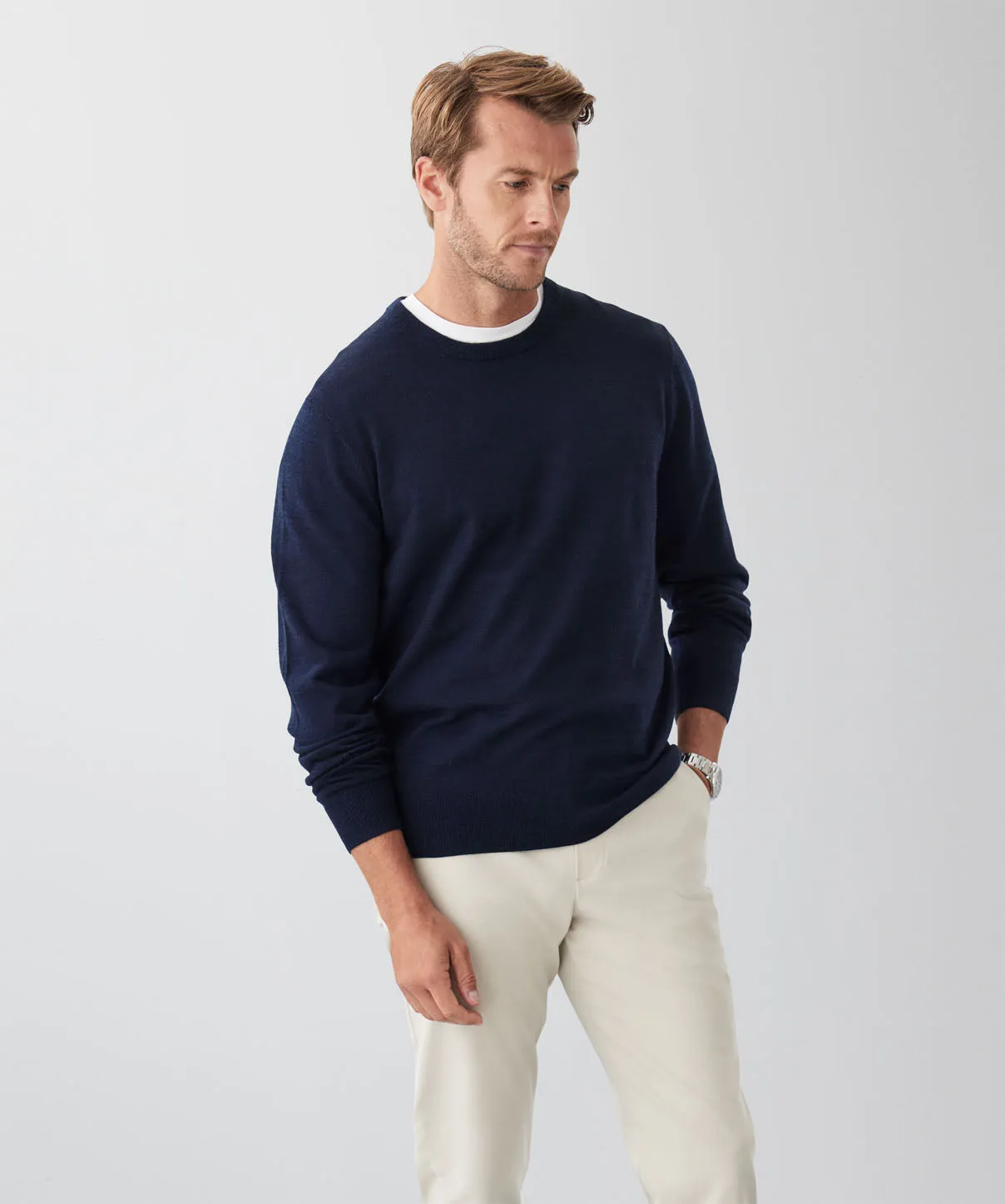 Merino Crew Neck Knit - Navy sold by GAZMAN