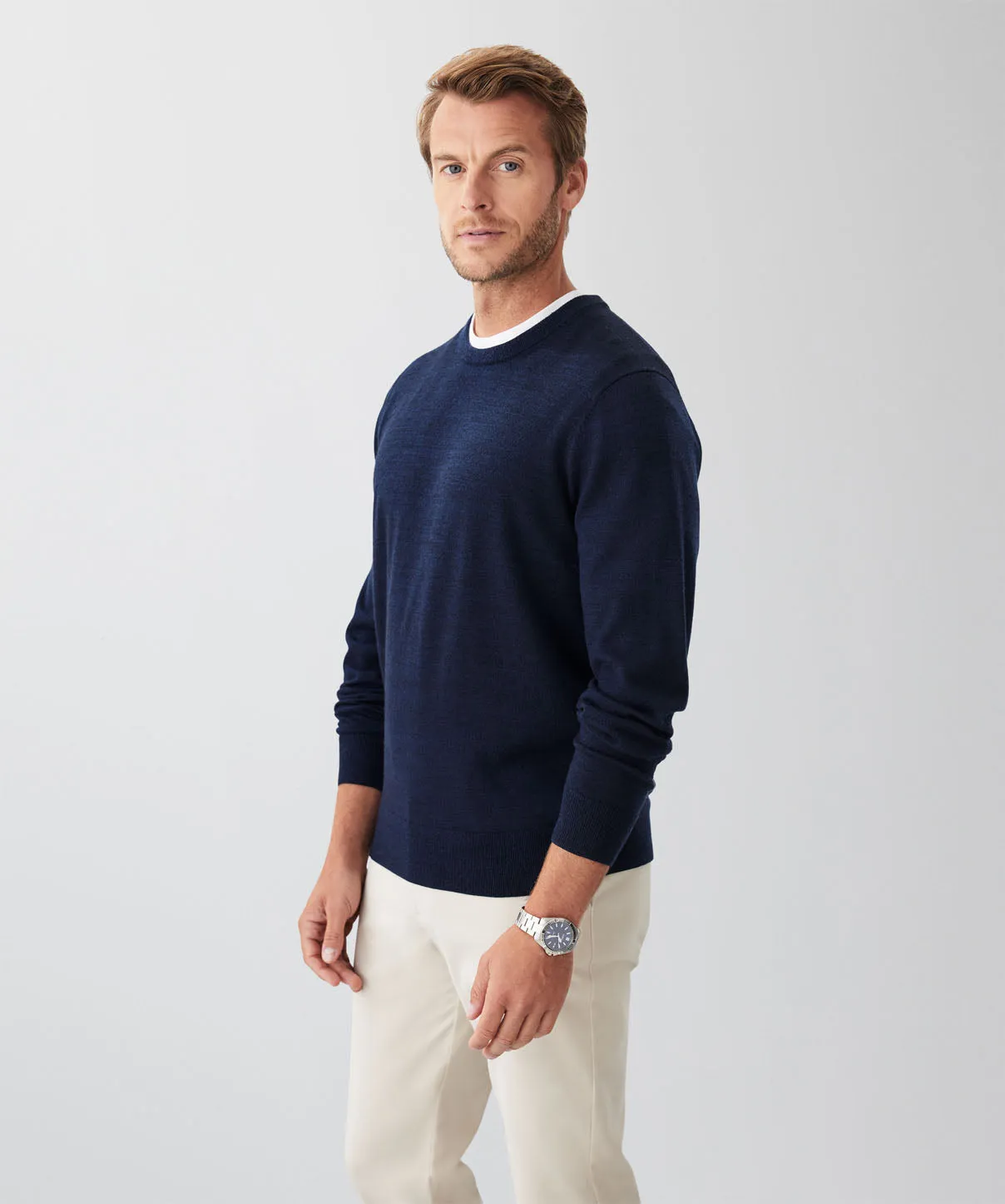 Merino Crew Neck Knit - Navy sold by GAZMAN product image thumbnail 5