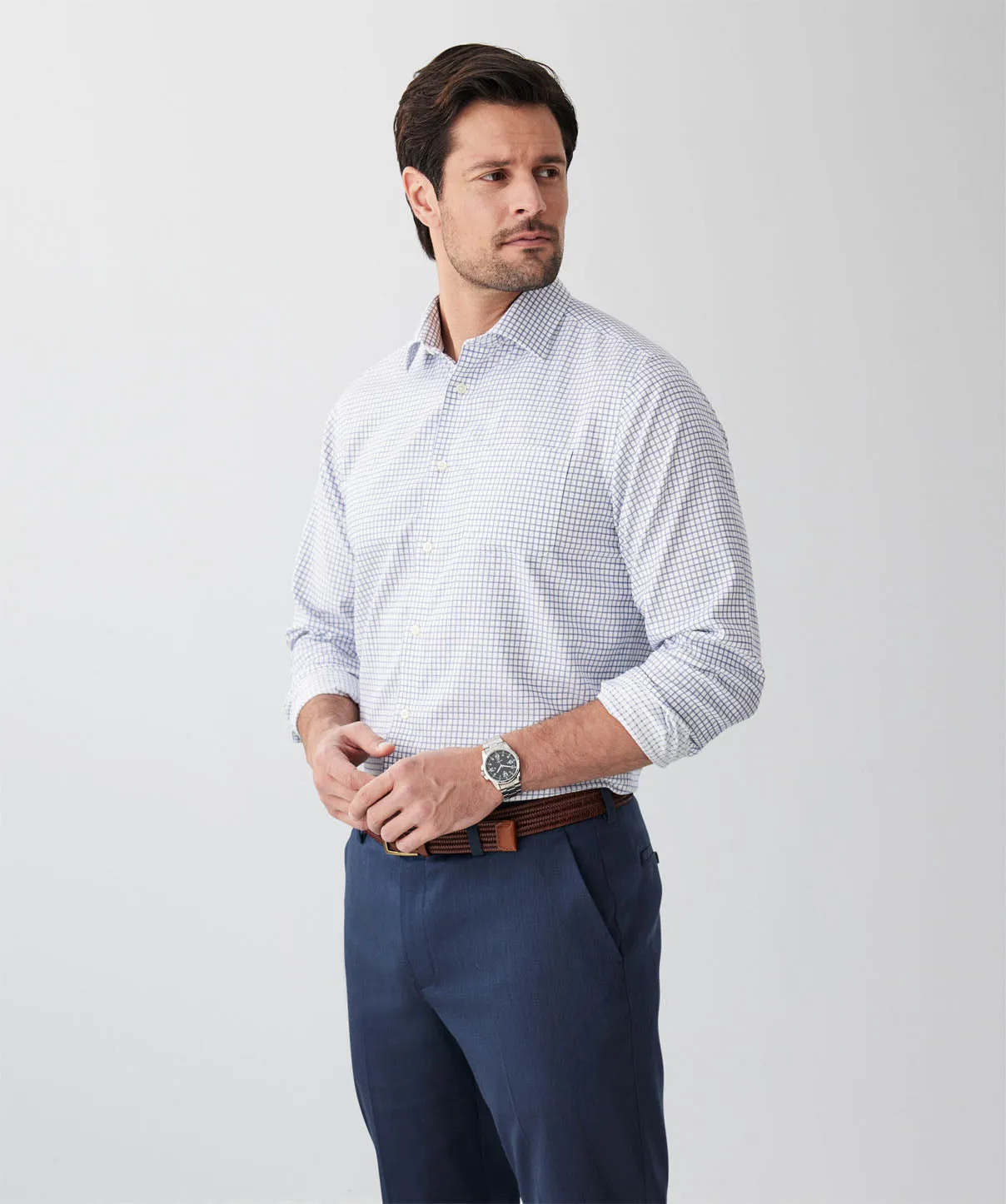 Non-Iron Dobby Mini Check Long Sleeve Shirt - Navy sold by GAZMAN product image thumbnail 5