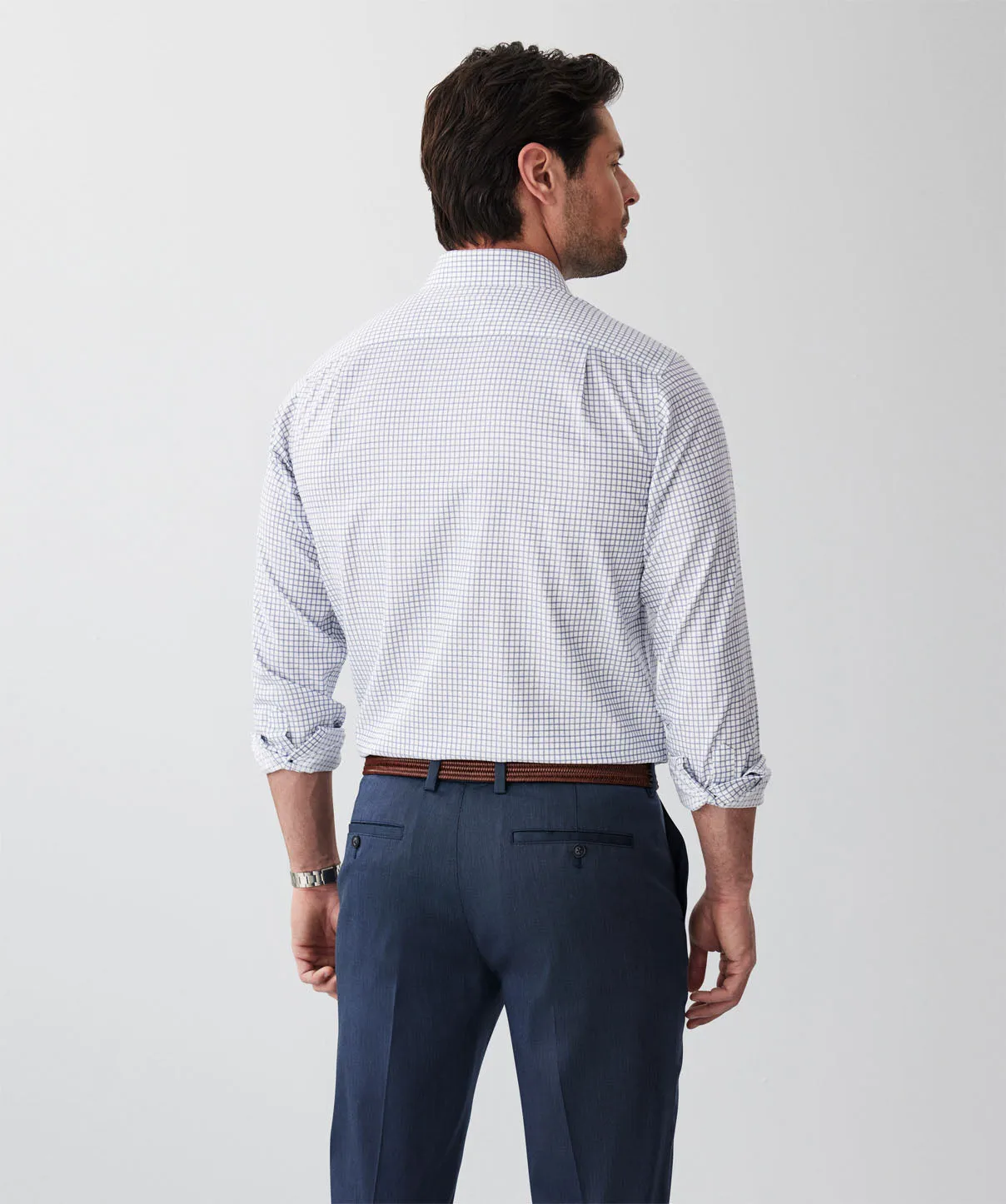 Non-Iron Dobby Mini Check Long Sleeve Shirt - Navy sold by GAZMAN product image thumbnail 2