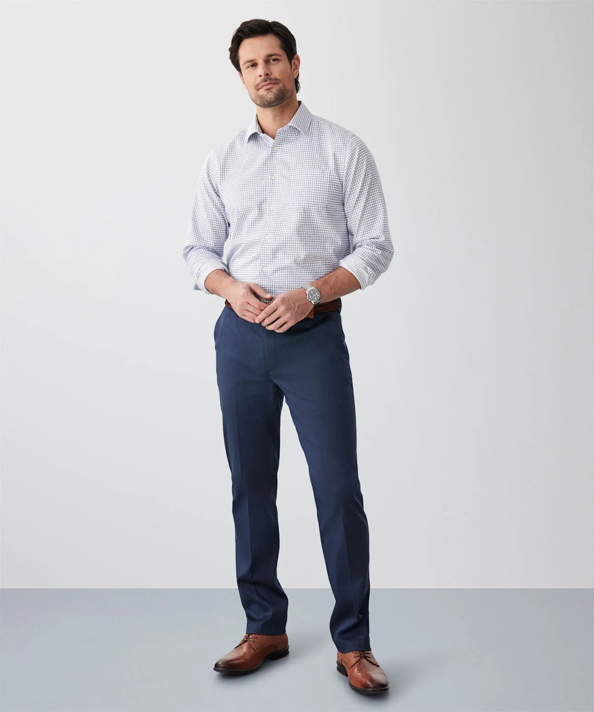 Non-Iron Dobby Mini Check Long Sleeve Shirt - Navy sold by GAZMAN product image thumbnail 4