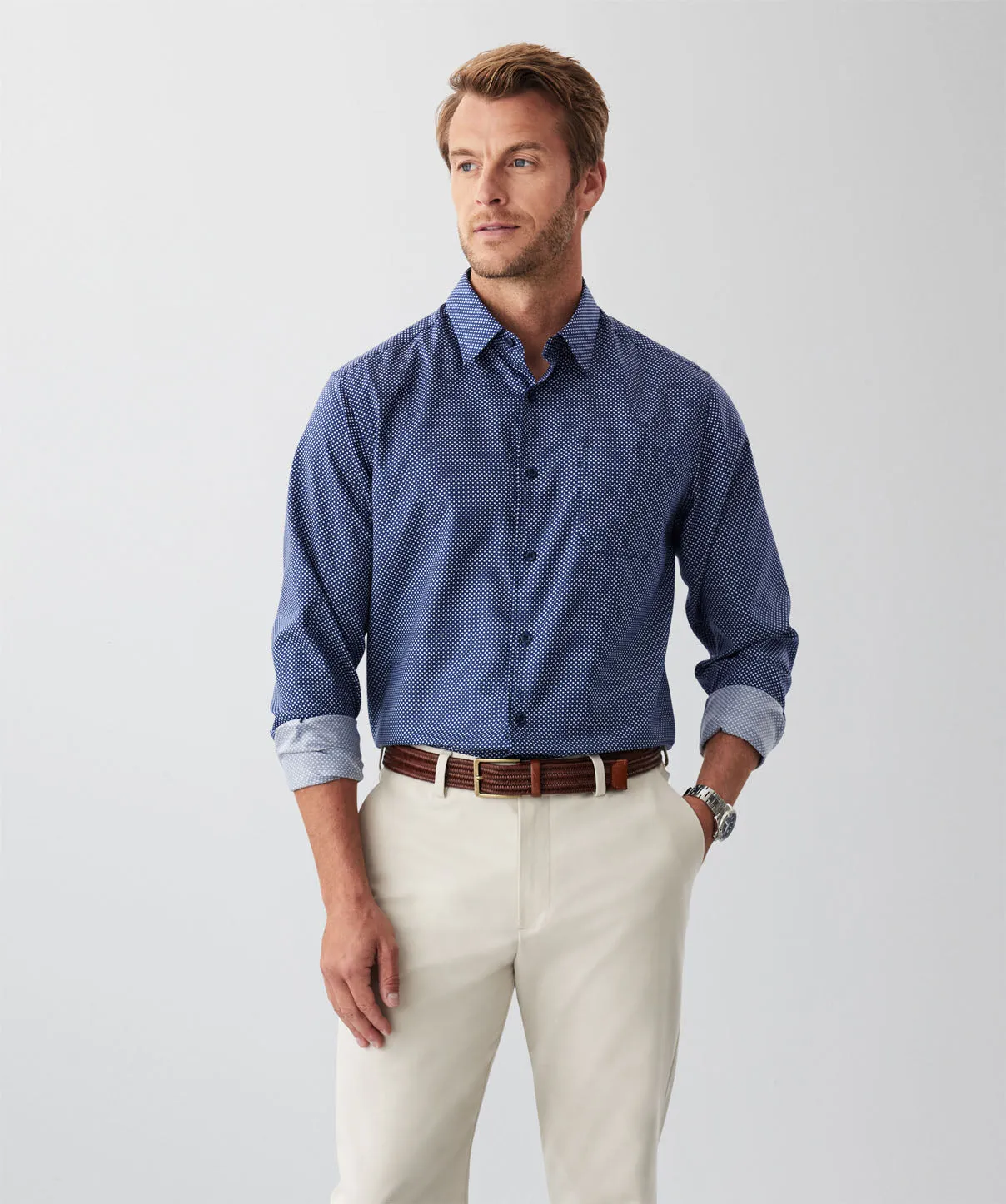 Easy Care Geo Print Long Sleeve Shirt - Navy sold by GAZMAN