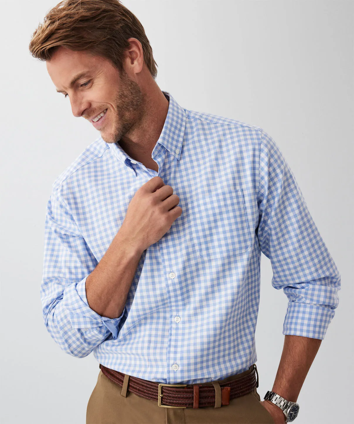 Easy Care Herringbone Check Long Sleeve Shirt - Sky Blue sold by GAZMAN product image thumbnail 3