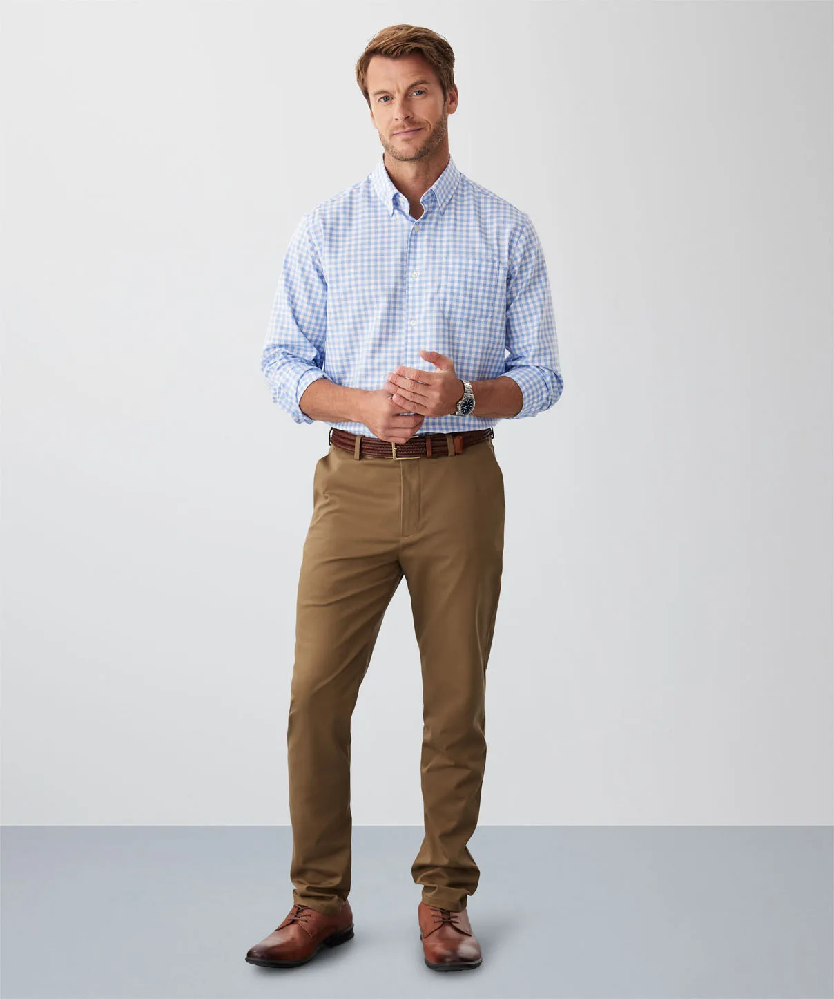 Easy Care Herringbone Check Long Sleeve Shirt - Sky Blue sold by GAZMAN product image thumbnail 4