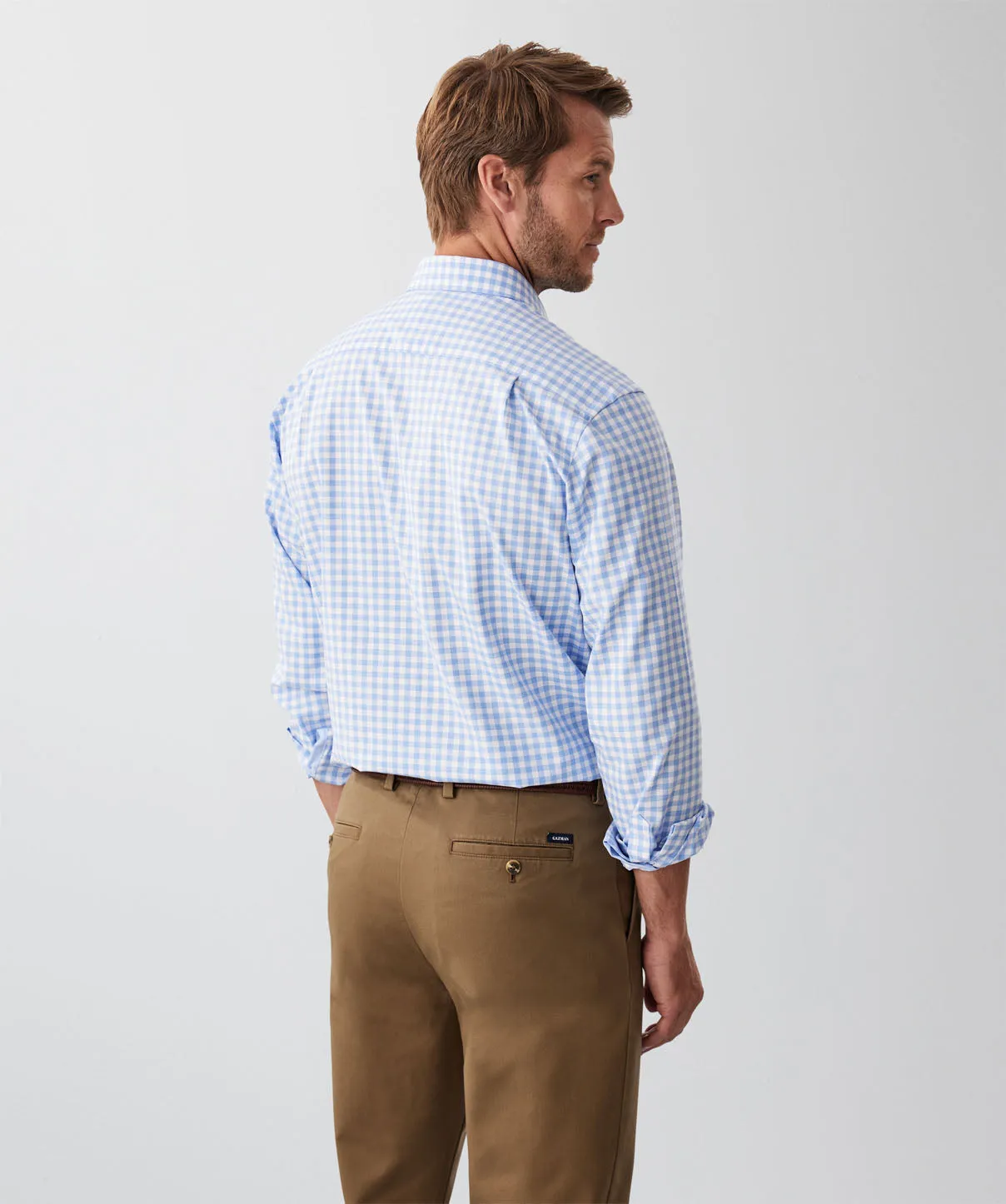 Easy Care Herringbone Check Long Sleeve Shirt - Sky Blue sold by GAZMAN product image thumbnail 2