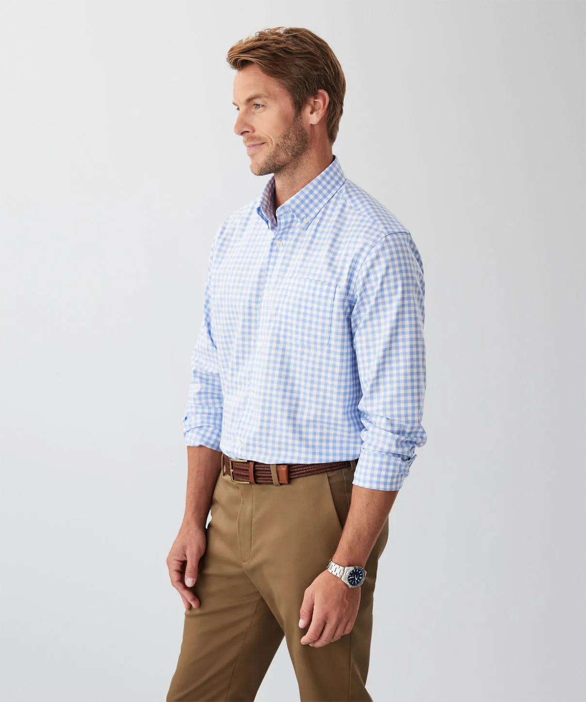Easy Care Herringbone Check Long Sleeve Shirt - Sky Blue sold by GAZMAN product image thumbnail 5