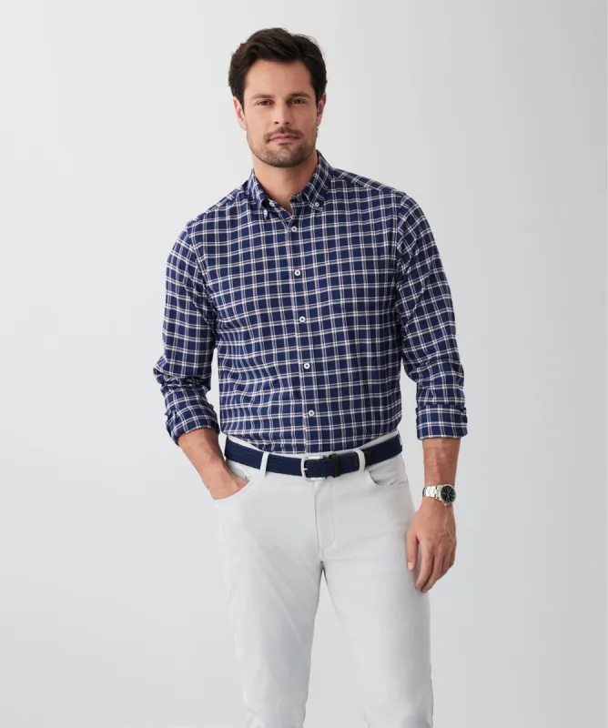 GAZFLEX Performance Twill Check Long Sleeve Shirt - Navy sold by GAZMAN