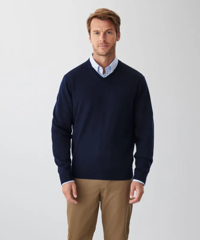 Merino V-Neck Knit - Navy sold by GAZMAN