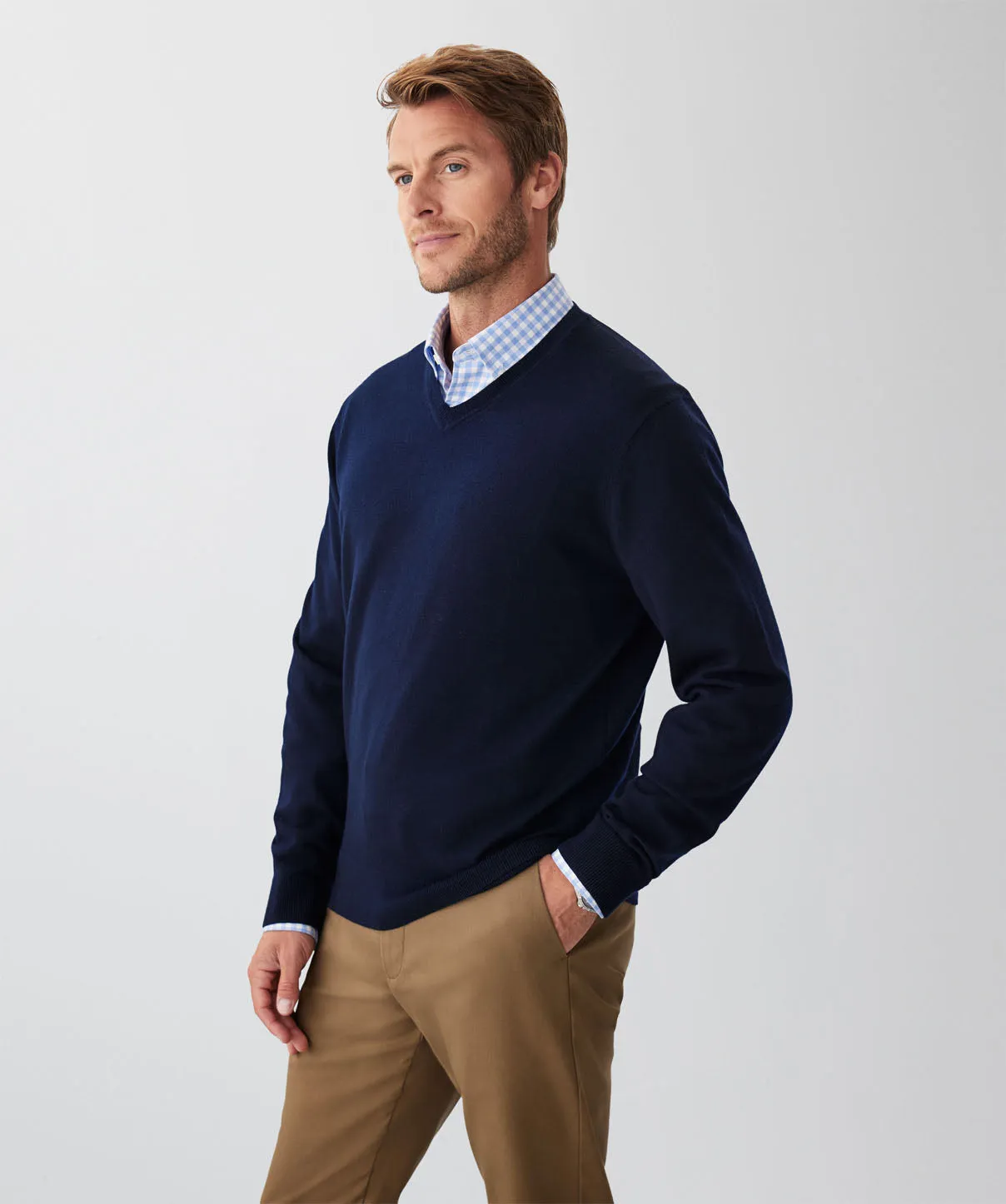 Merino V-Neck Knit - Navy sold by GAZMAN product image thumbnail 5