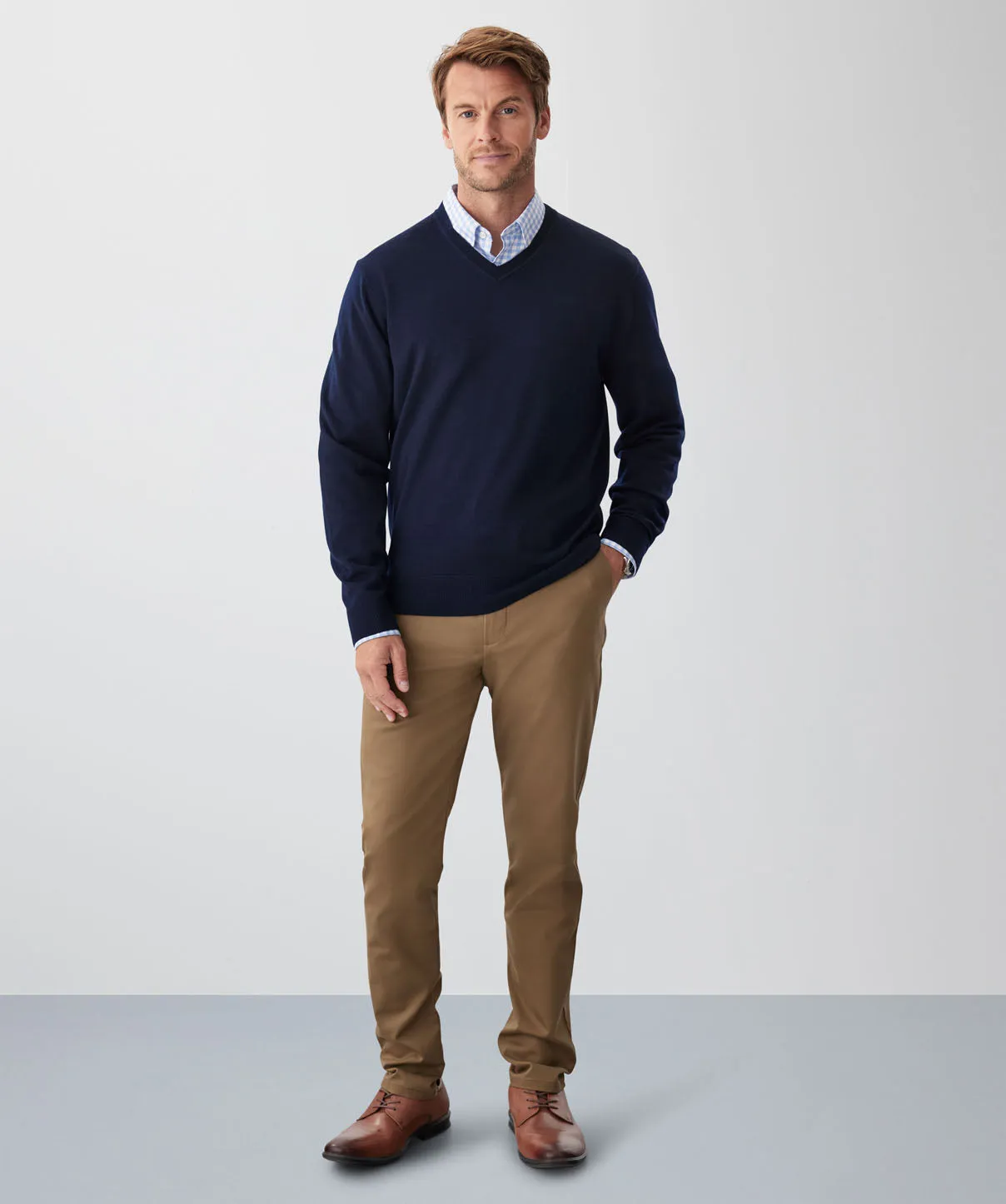 Merino V-Neck Knit - Navy sold by GAZMAN product image thumbnail 4
