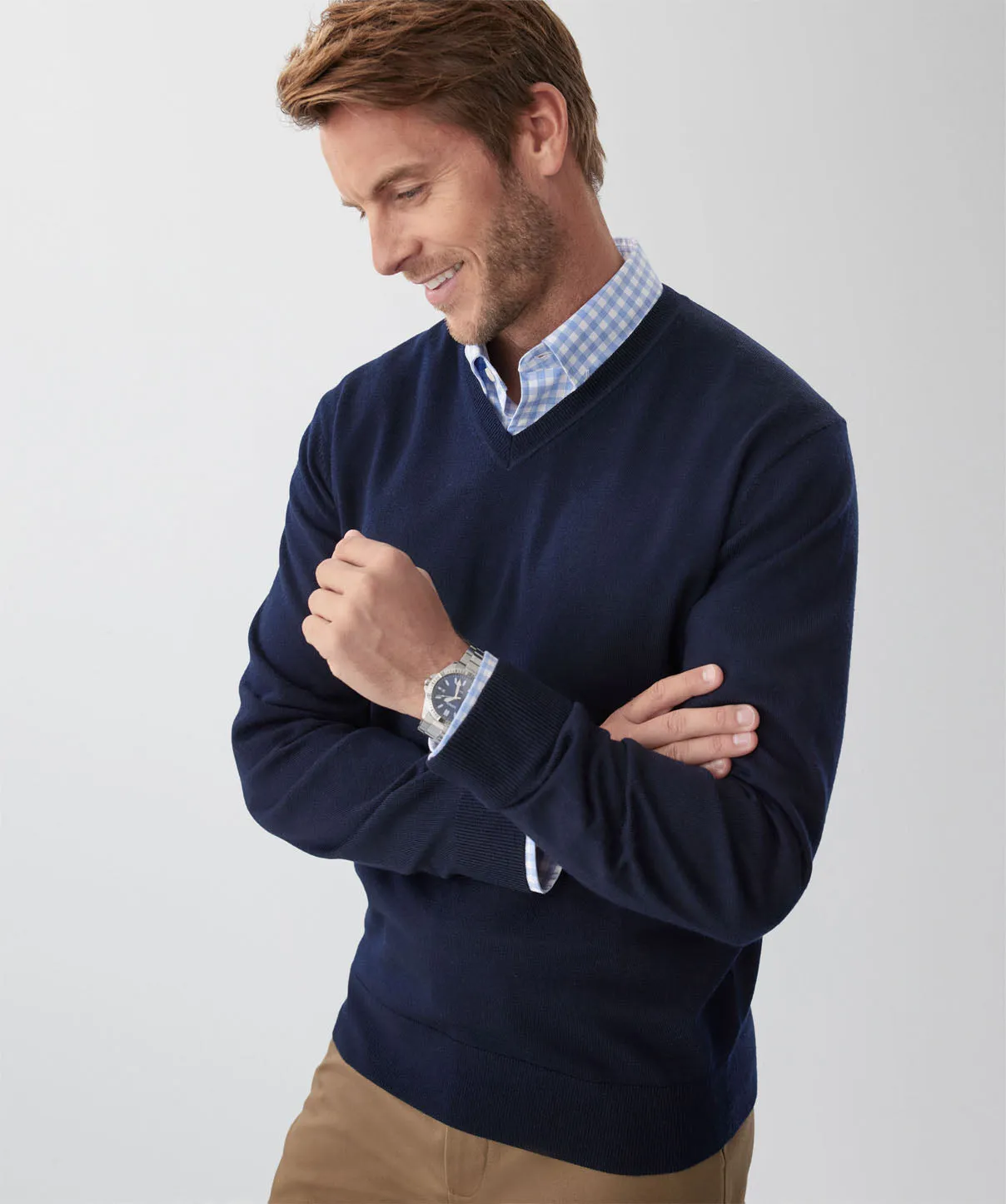Merino V-Neck Knit - Navy sold by GAZMAN product image thumbnail 3