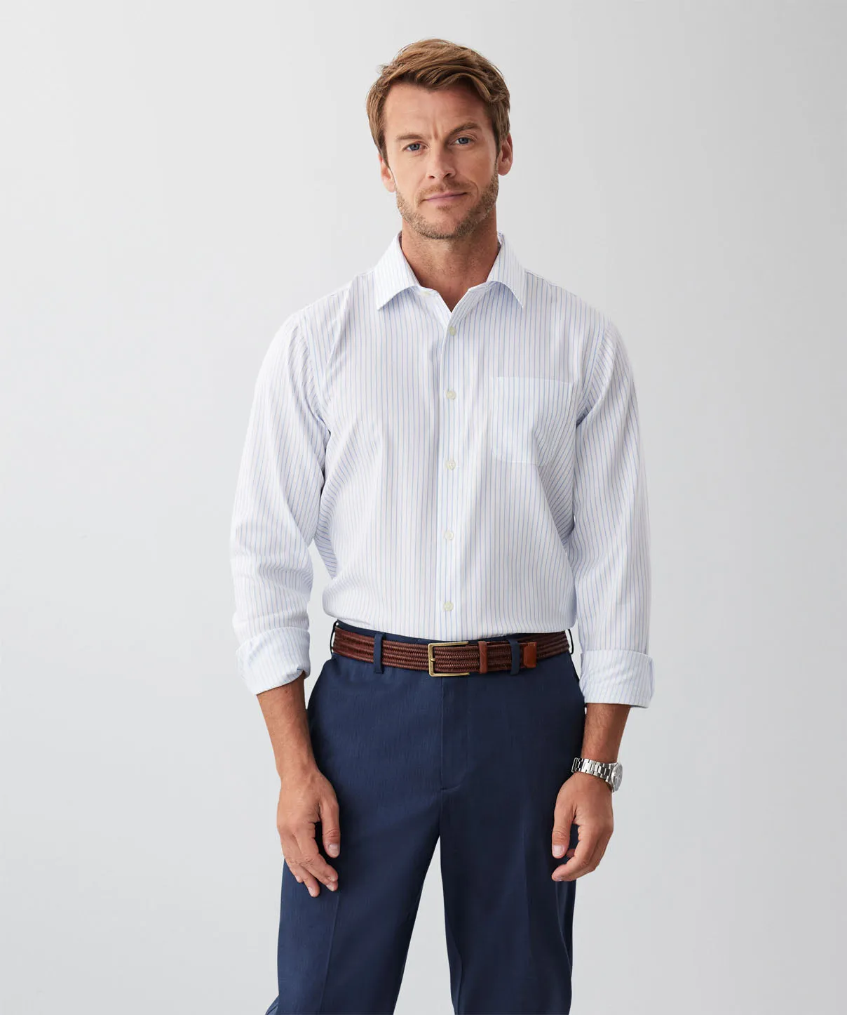 Tailored Non-Iron Dobby Stripe Long Sleeve Shirt - Sky Blue sold by GAZMAN