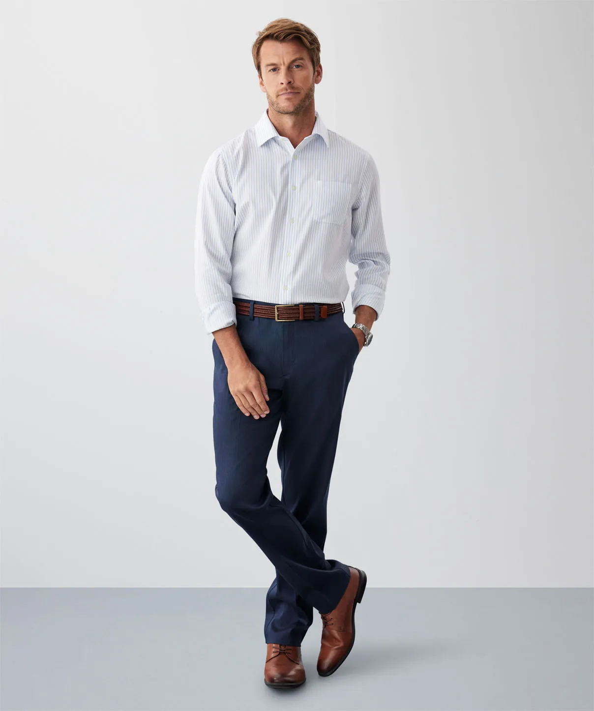 Tailored Non-Iron Dobby Stripe Long Sleeve Shirt - Sky Blue sold by GAZMAN product image thumbnail 4