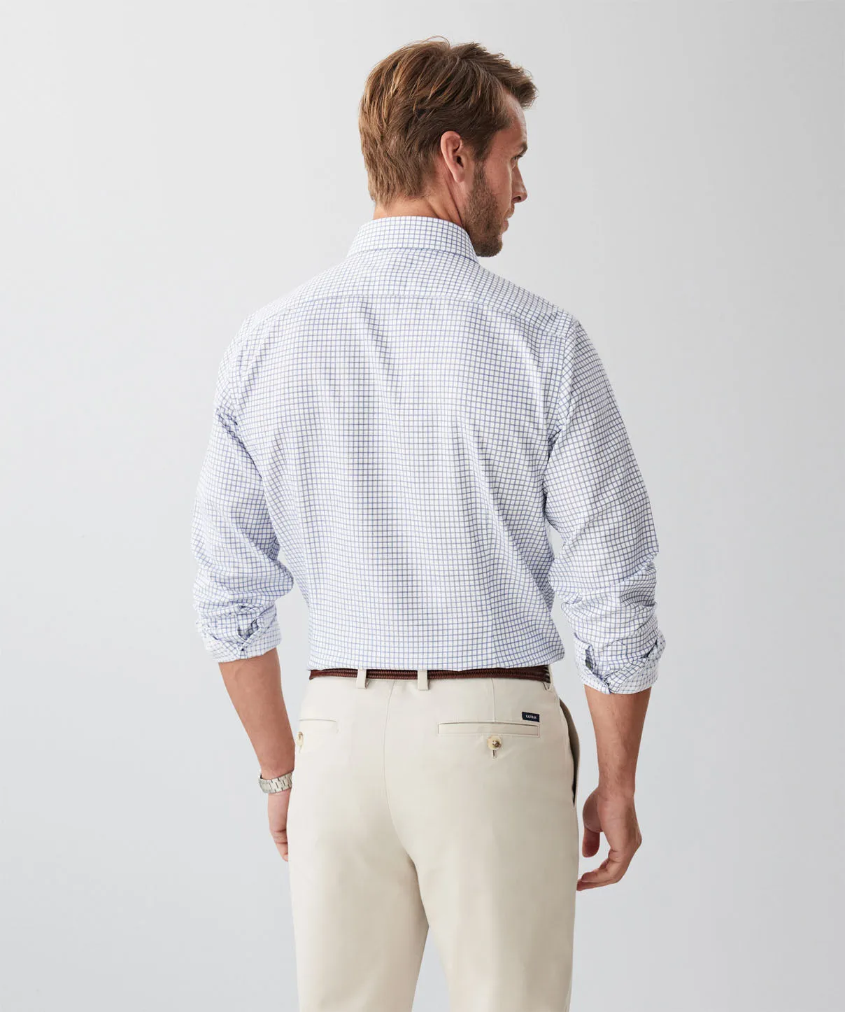 Tailored Non-Iron Dobby Mini Check Long Sleeve Shirt - Navy sold by GAZMAN product image thumbnail 2