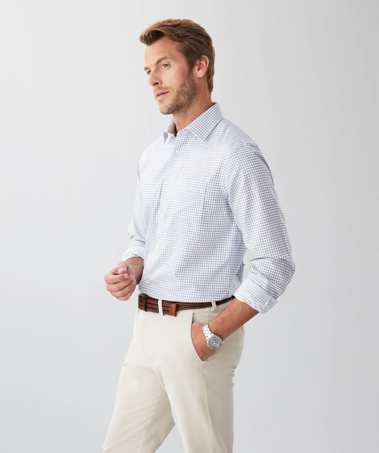 Tailored Non-Iron Dobby Mini Check Long Sleeve Shirt - Navy sold by GAZMAN product image thumbnail 5