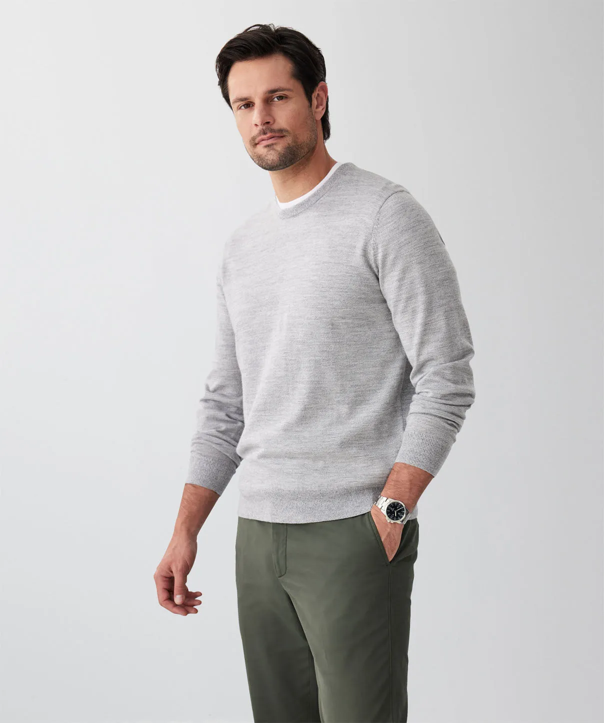 Merino Crew Neck Knit - Light Grey sold by GAZMAN product image thumbnail 5