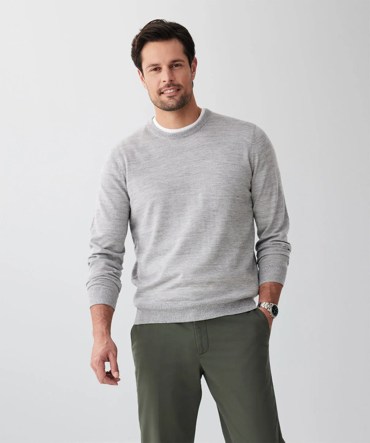 Merino Crew Neck Knit - Light Grey sold by GAZMAN