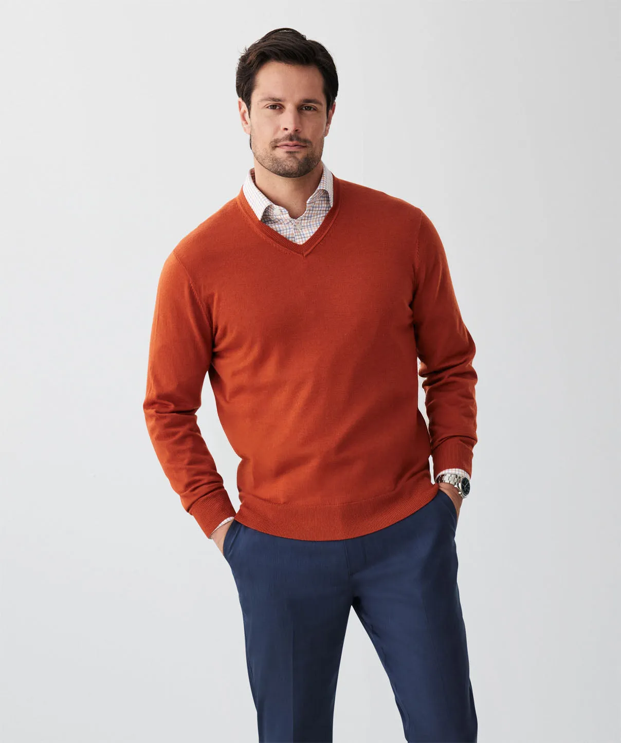 Merino V-Neck Knit - Terracotta sold by GAZMAN