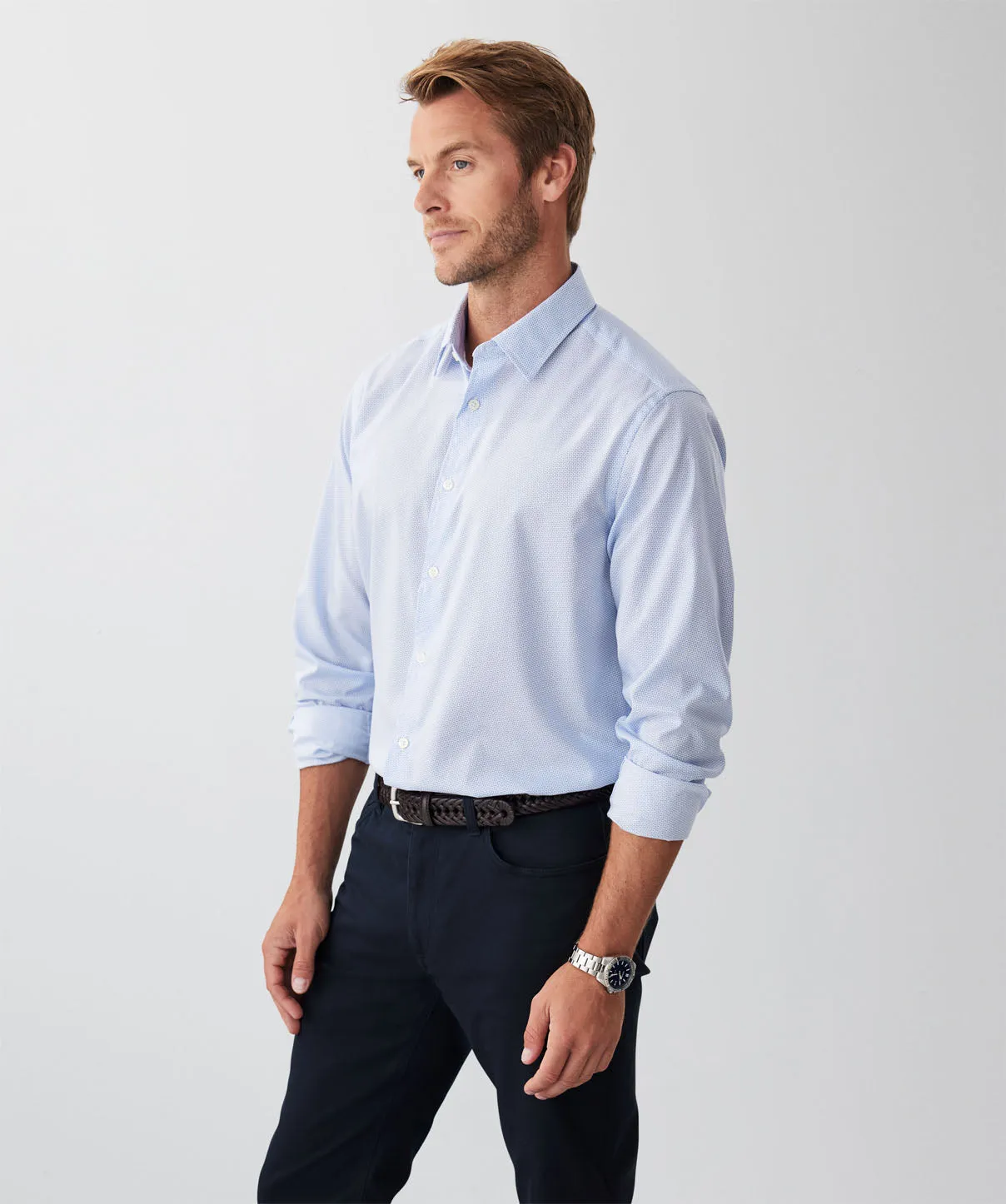 Easy Care Poplin Print Long Sleeve Shirt - Sky Blue sold by GAZMAN product image thumbnail 5