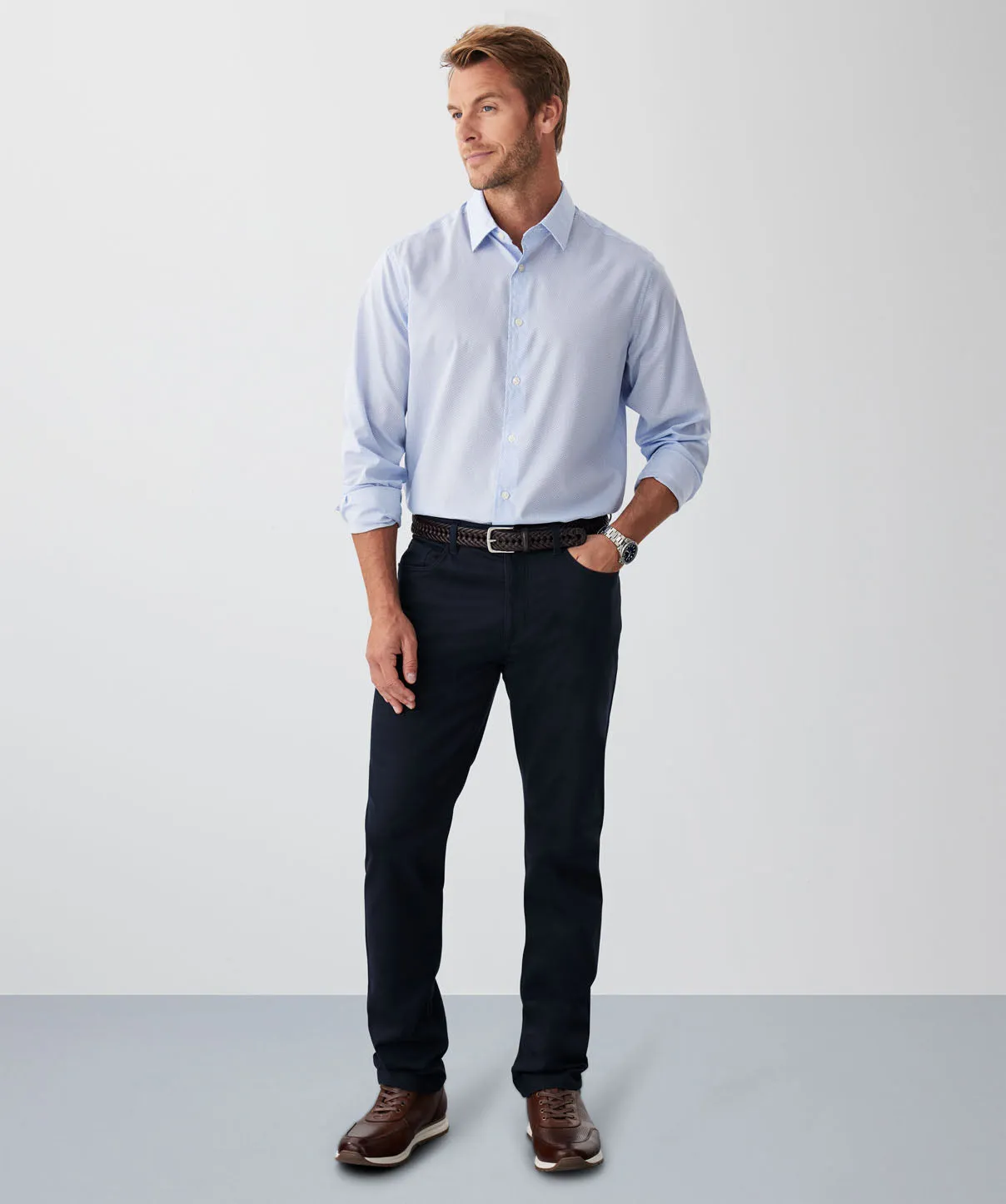 Easy Care Poplin Print Long Sleeve Shirt - Sky Blue sold by GAZMAN product image thumbnail 4