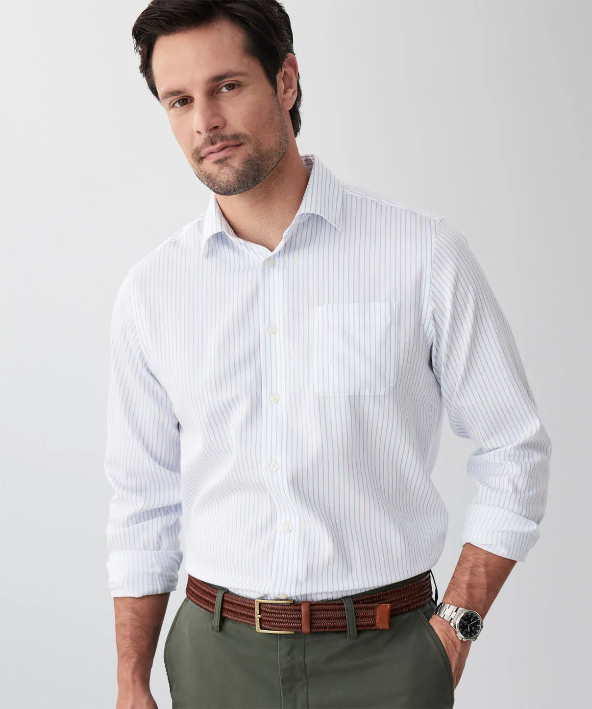 Non-Iron Dobby Stripe Long Sleeve Shirt - Sky Blue sold by GAZMAN