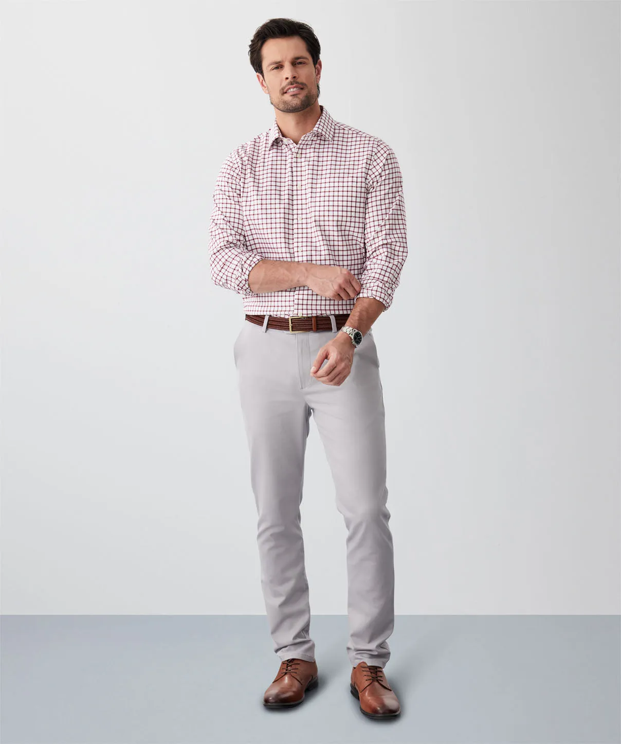 Non-Iron Twill Check Long Sleeve Shirt - Wine sold by GAZMAN product image thumbnail 4