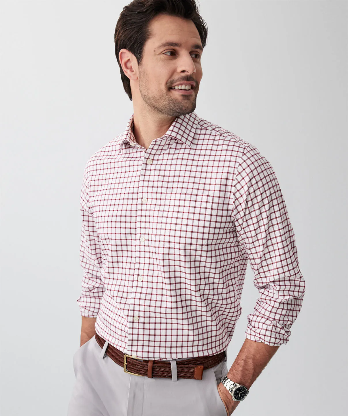 Non-Iron Twill Check Long Sleeve Shirt - Wine sold by GAZMAN product image thumbnail 3