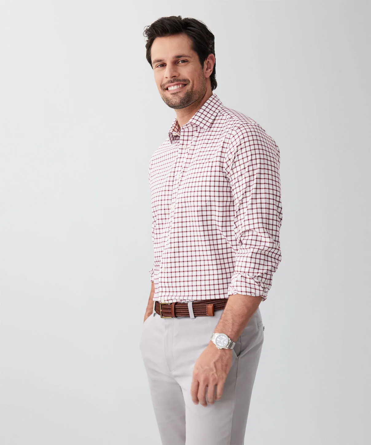 Non-Iron Twill Check Long Sleeve Shirt - Wine sold by GAZMAN product image thumbnail 5