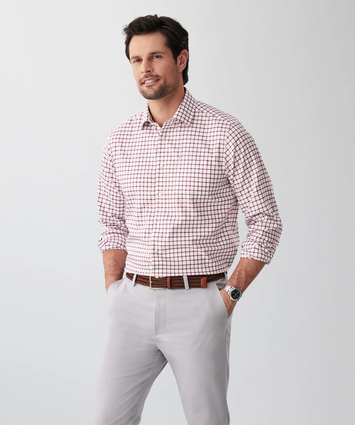 Non-Iron Twill Check Long Sleeve Shirt - Wine sold by GAZMAN