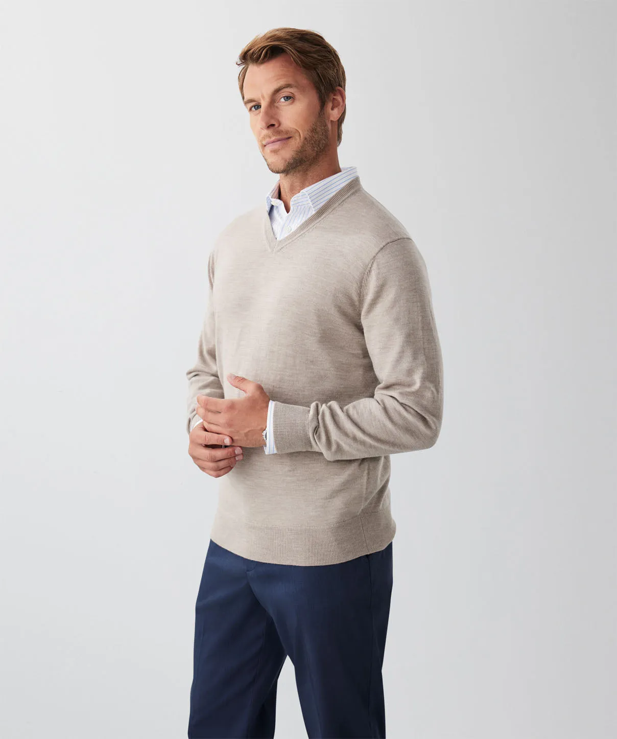 Merino V-Neck Knit - Taupe sold by GAZMAN product image thumbnail 5