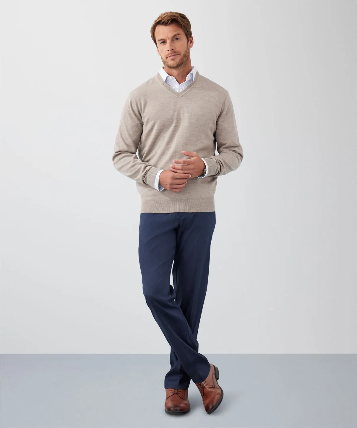 Merino V-Neck Knit - Taupe sold by GAZMAN product image thumbnail 4