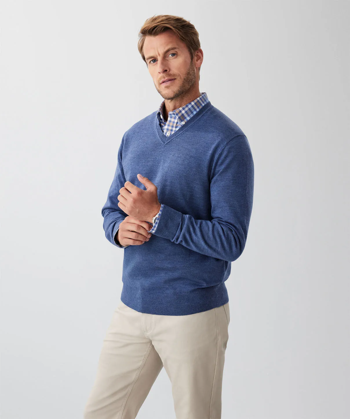 Merino V-Neck Knit - Denim sold by GAZMAN product image thumbnail 5
