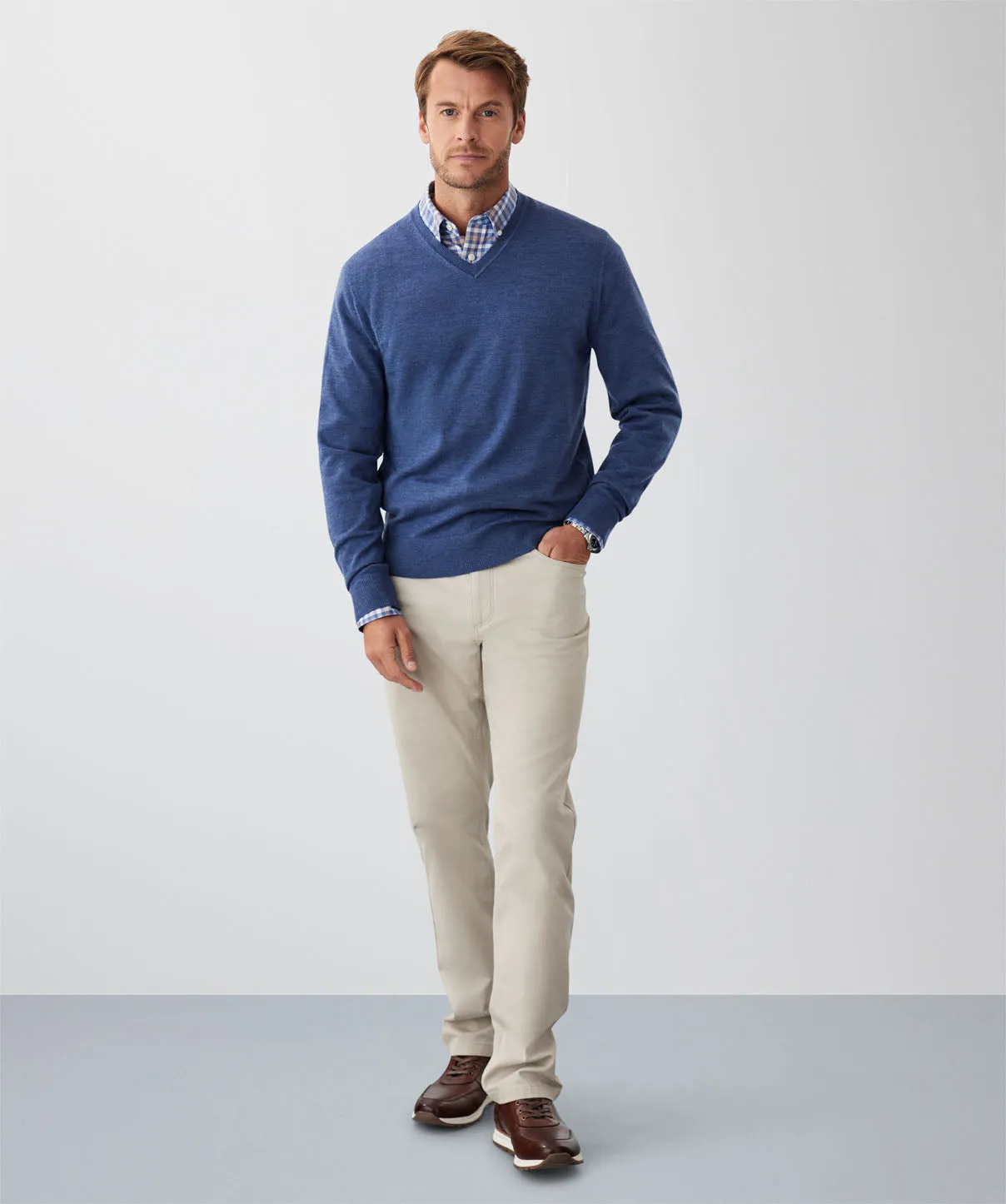 Merino V-Neck Knit - Denim sold by GAZMAN product image thumbnail 4
