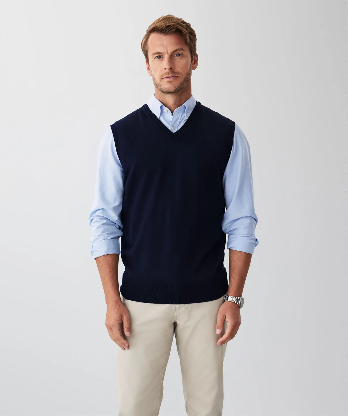 Merino V-Neck Vest - Navy sold by GAZMAN