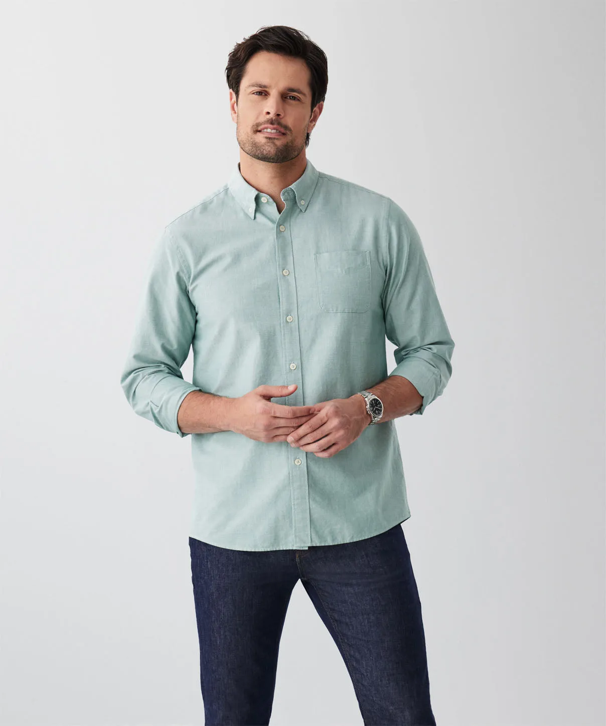 Casual Oxford Long Sleeve Shirt - Sage sold by GAZMAN