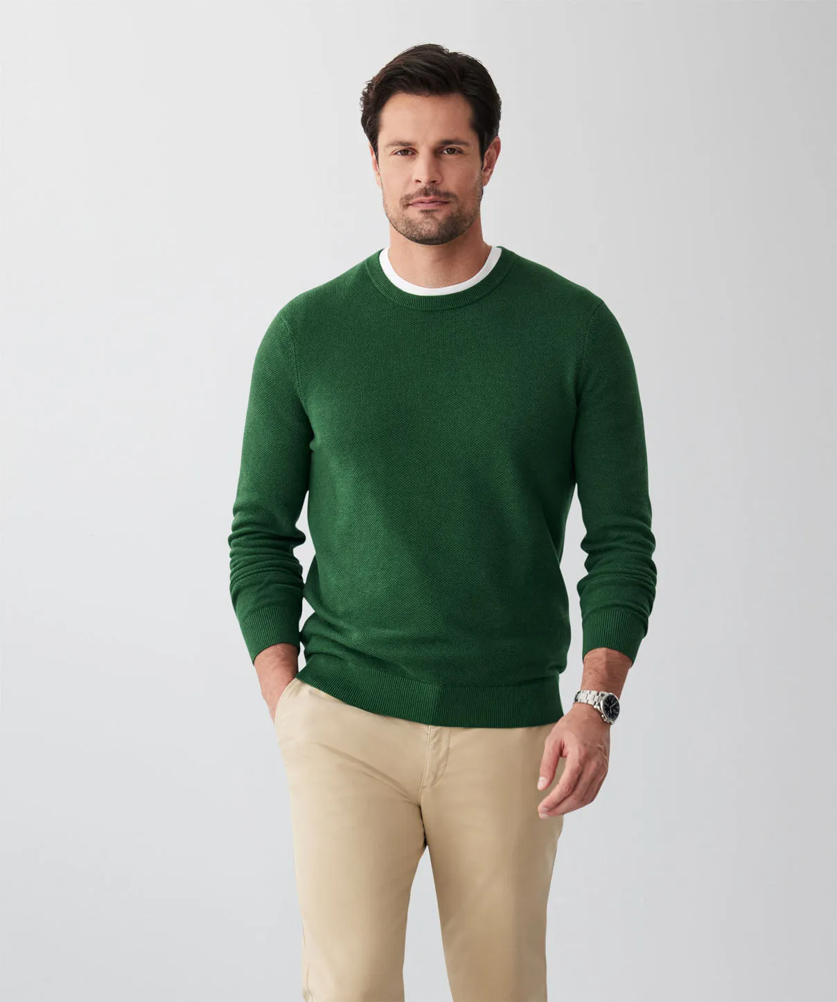 Cotton Textured Crew Knit - Green sold by GAZMAN