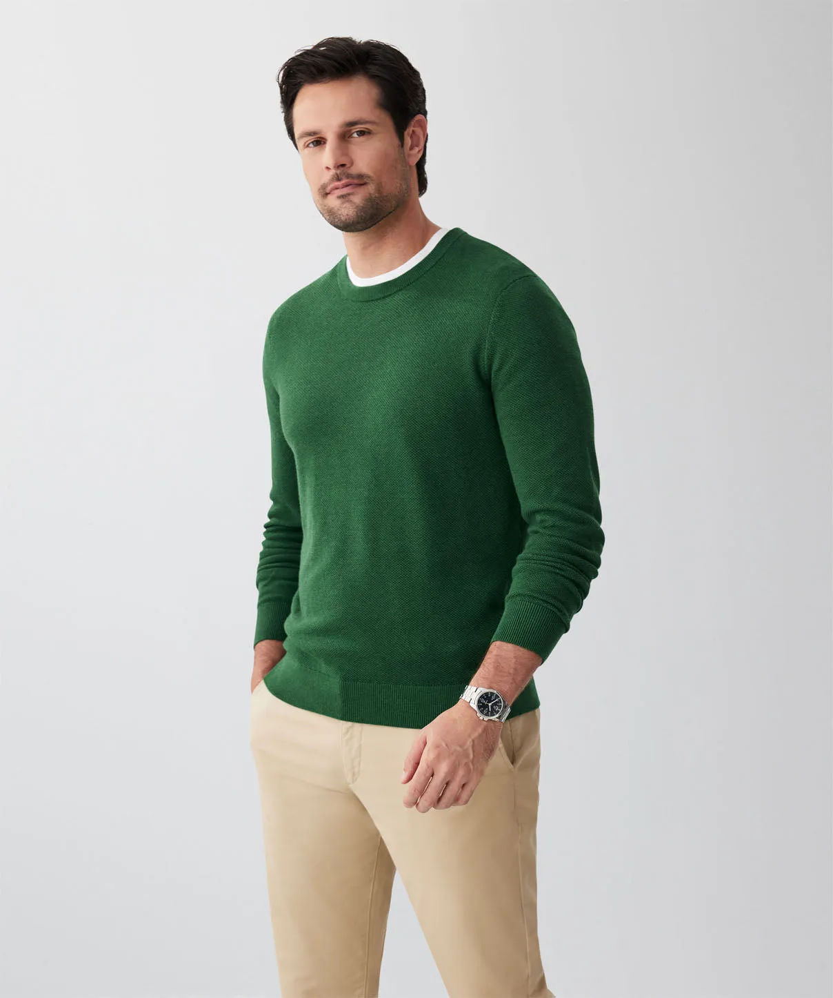 Cotton Textured Crew Knit - Green sold by GAZMAN product image thumbnail 5