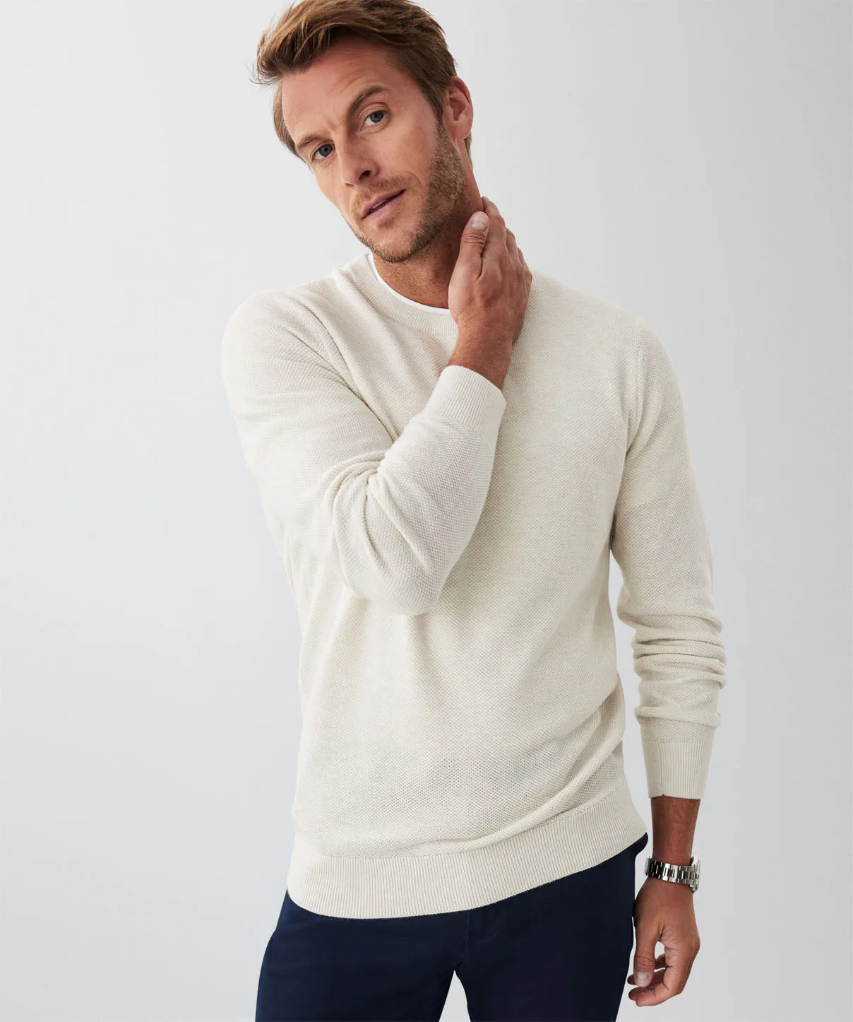 Cotton Textured Crew Knit - Oatmeal sold by GAZMAN product image thumbnail 3