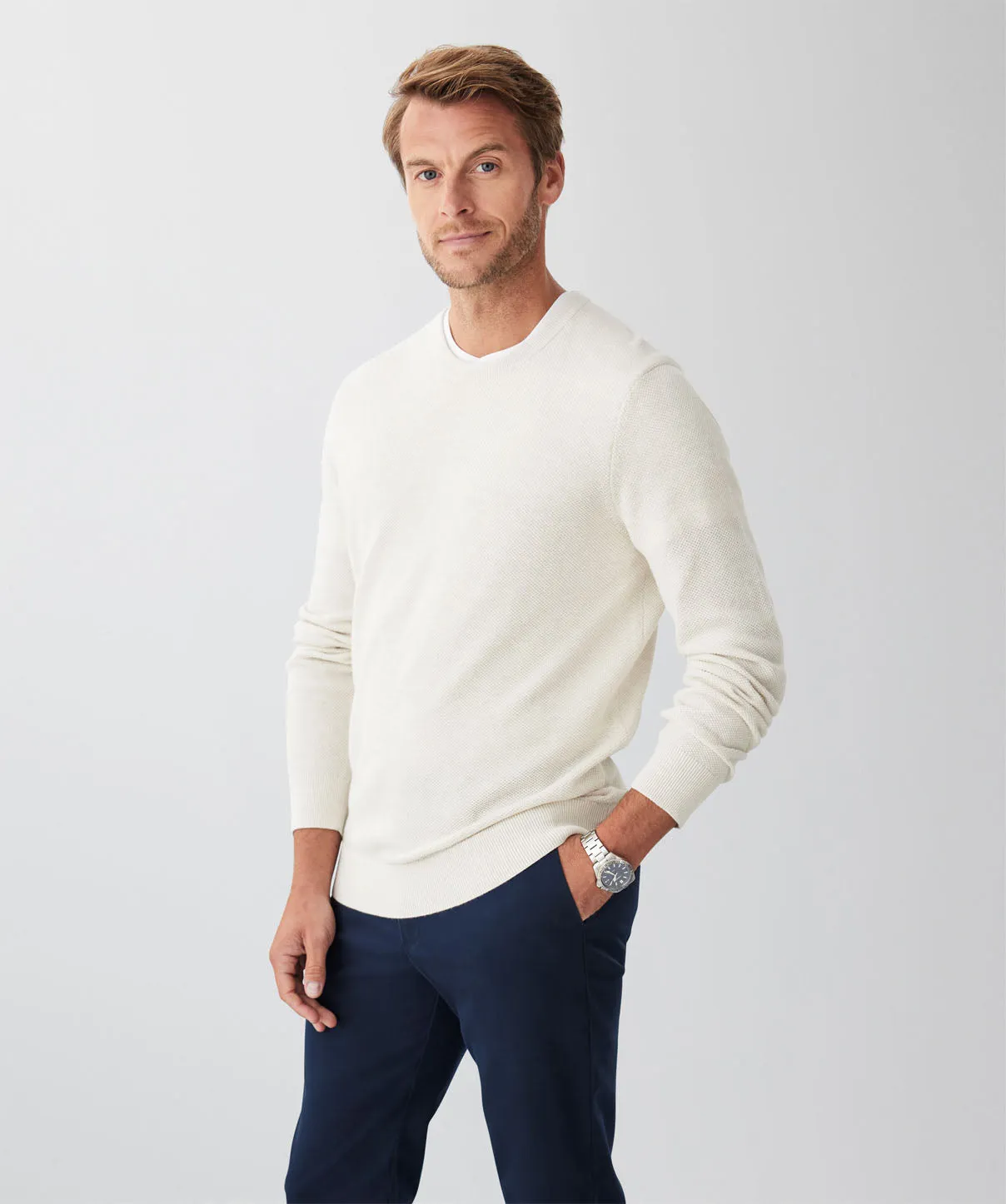 Cotton Textured Crew Knit - Oatmeal sold by GAZMAN product image thumbnail 5