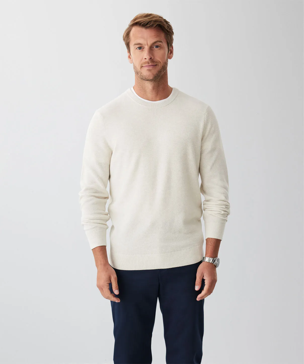 Cotton Textured Crew Knit - Oatmeal sold by GAZMAN