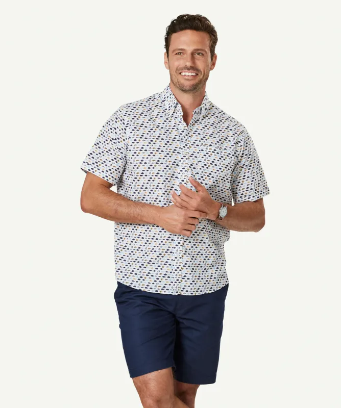 Casual Fish Print Short Sleeve Shirt - White sold by GAZMAN