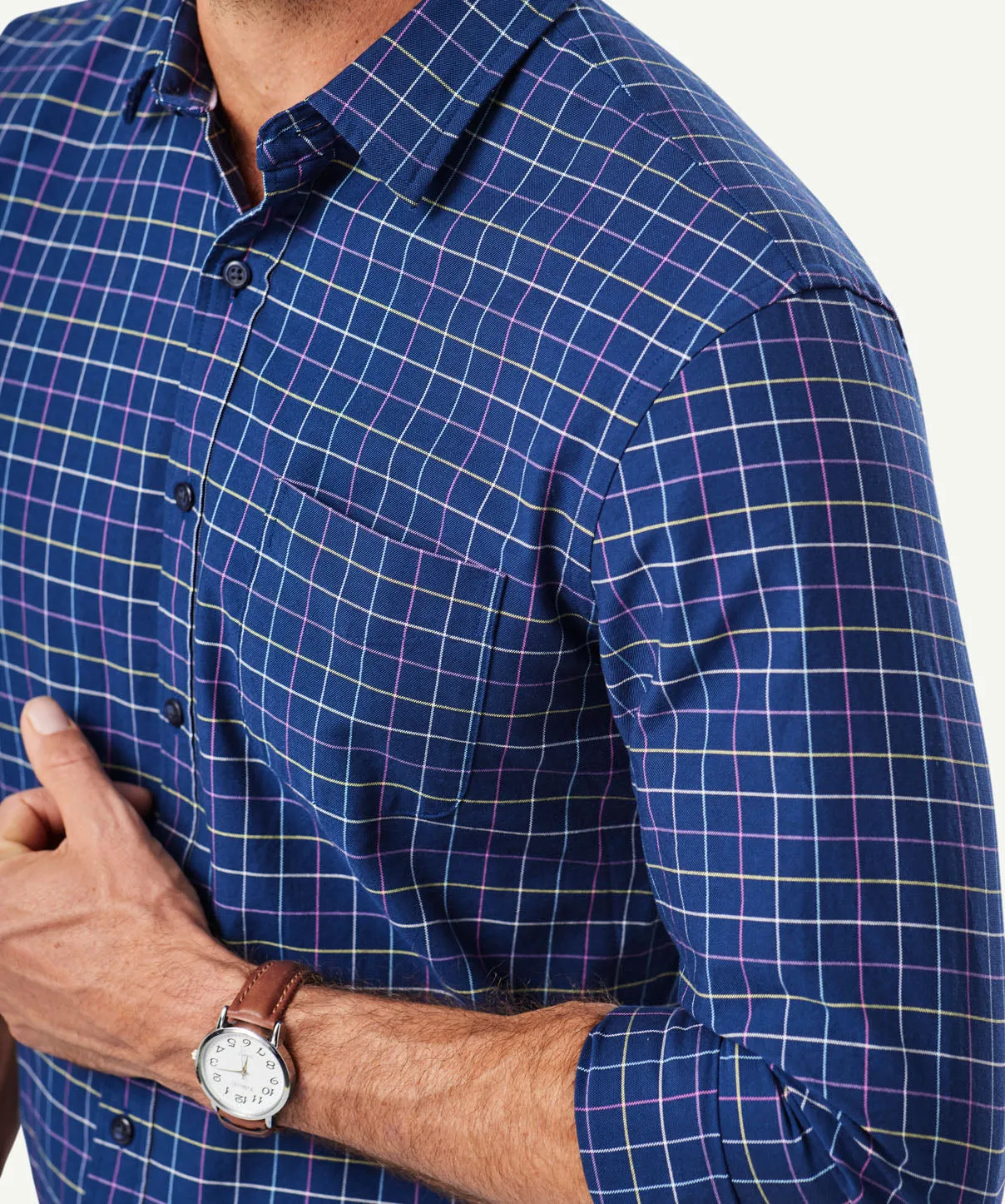 Tailored Oxford Check Long Sleeve Shirt - Navy sold by GAZMAN product image thumbnail 4