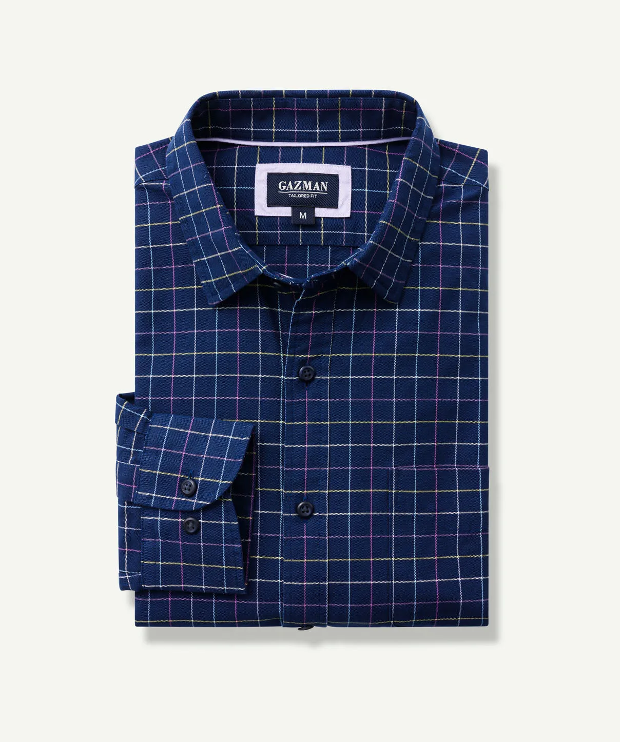 Tailored Oxford Check Long Sleeve Shirt - Navy sold by GAZMAN product image thumbnail 2