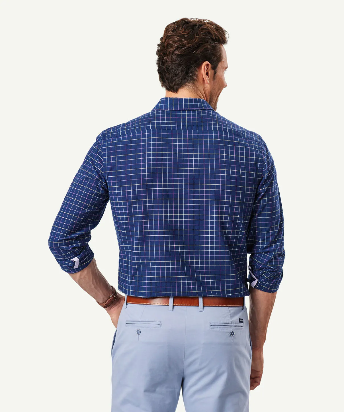 Tailored Oxford Check Long Sleeve Shirt - Navy sold by GAZMAN product image thumbnail 3