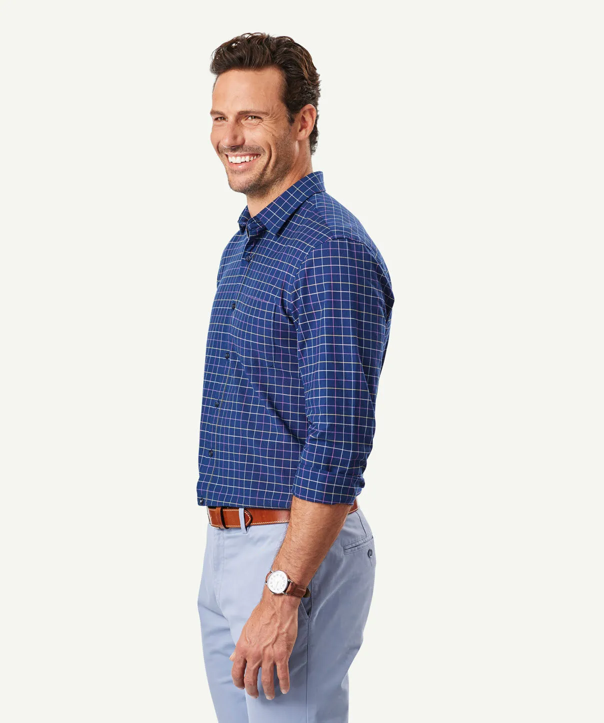 Tailored Oxford Check Long Sleeve Shirt - Navy sold by GAZMAN product image thumbnail 5